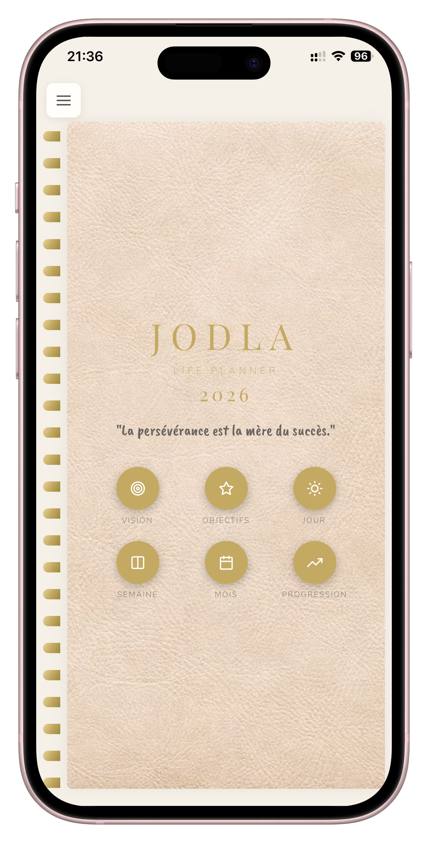 JODLA accueil — planner digital élégant
